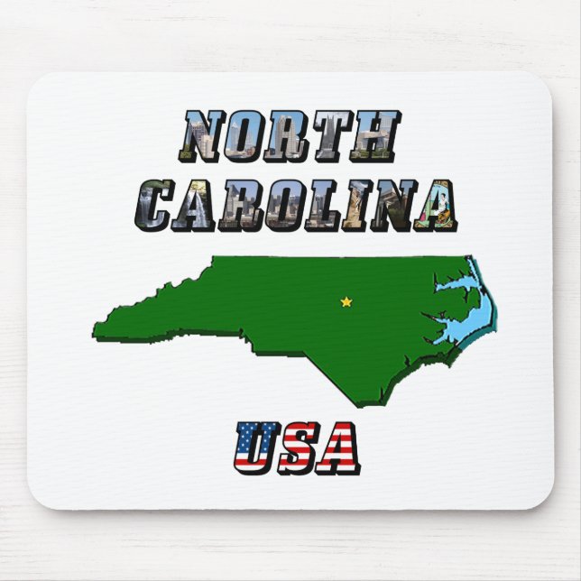 North Carolina Map Outline, Photo & US Flag Text  Mouse Pad (Front)