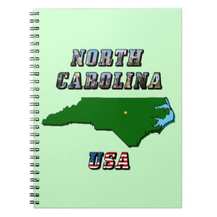 North Carolina Map Outline, Photo & US Flag Text Notebook