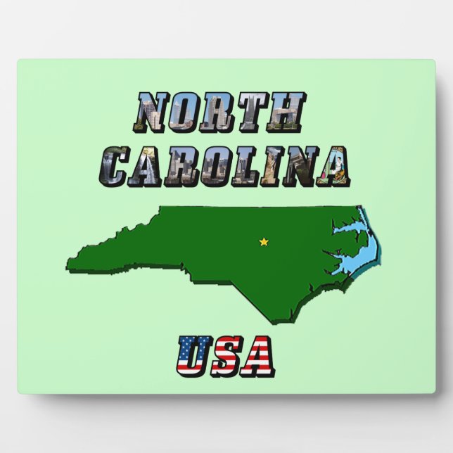 North Carolina Map Outline, Photo & US Flag Text  Plaque (Front)