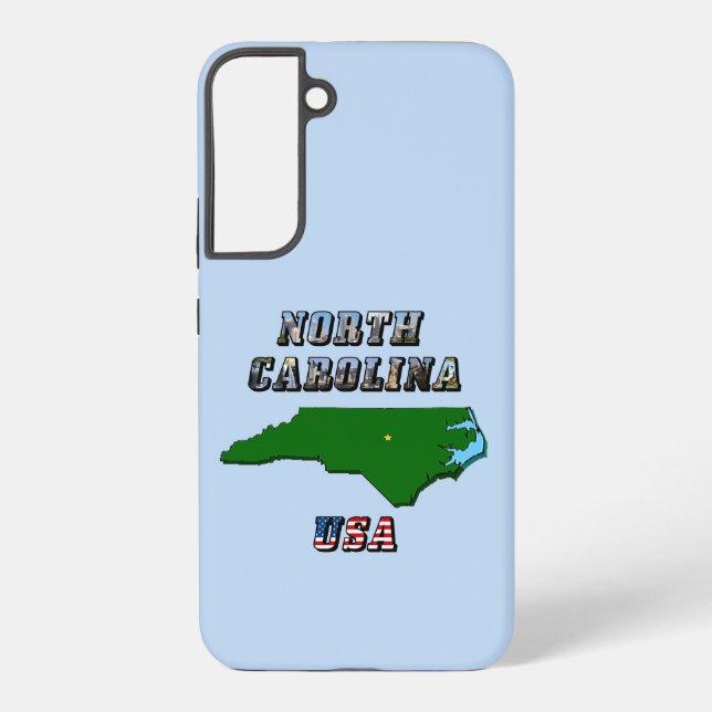 North Carolina Map Outline, Photo & US Flag Text  Samsung Galaxy S22+ Case (Back)