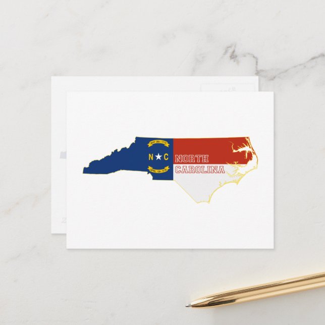 North Carolina Map Shaped State Flag Carolinian Postcard (Front/Back In Situ)