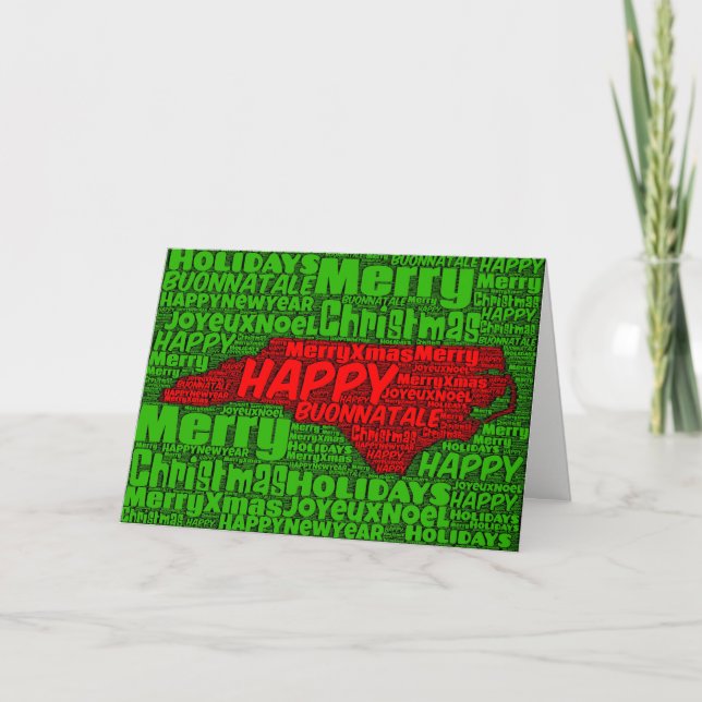 North Carolina Map Word Art Christmas Card Holiday (Front)