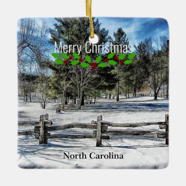 North Carolina, Merry Christmas, Ceramic Ornament (Front)