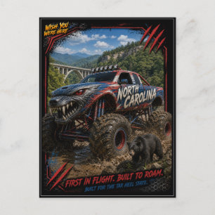 North Carolina Monster Truck Off Road Art Postcard