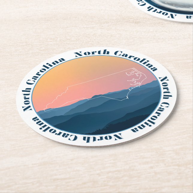 North Carolina Mountains Round Paper Coaster (Angled)
