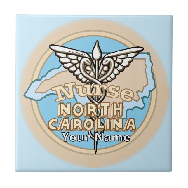 North Carolina Nurse Caduceus Ceramic Tile (Front)