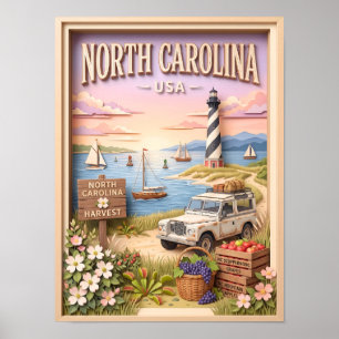 North Carolina Outer Banks Lighthouse Road Trip Poster
