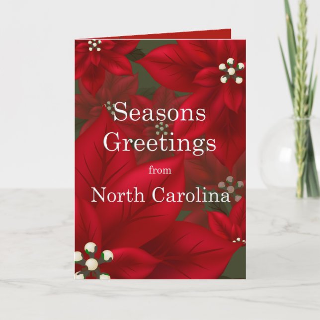 North Carolina Poinsettia Seasons Greetings Holiday Card (Front)