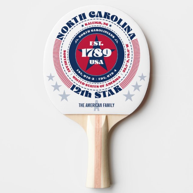 North Carolina Pride Circular Typography Monogram Ping Pong Paddle (Front)