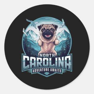North Carolina Pug Dog Funny Mountain Hiking Outdo Classic Round Sticker