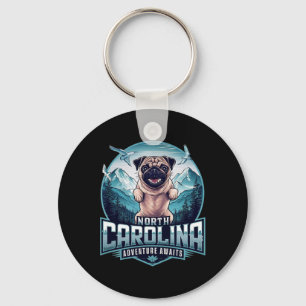 North Carolina Pug Dog Funny Mountain Hiking Outdo Key Ring