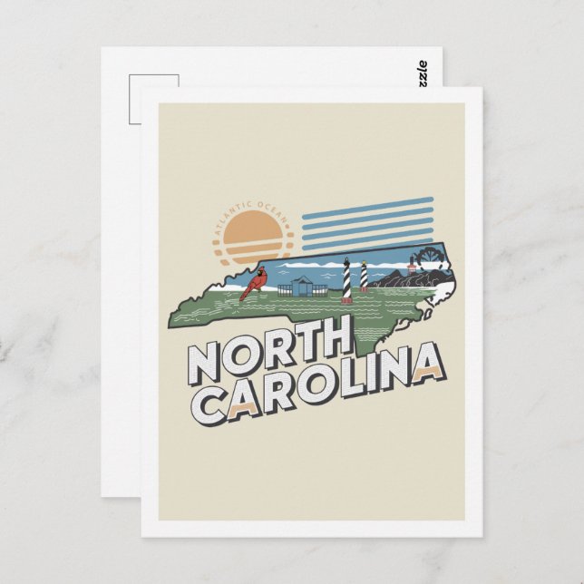 North Carolina Retro Travel Design Iconic US  Postcard (Front/Back)