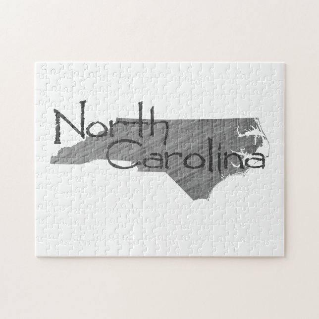 North Carolina Shaped Old Gray Chalkboard and Name Jigsaw Puzzle (Horizontal)