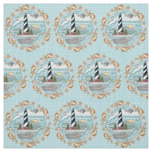 North Carolina Shells Lighthouse Fabric (Swatch)