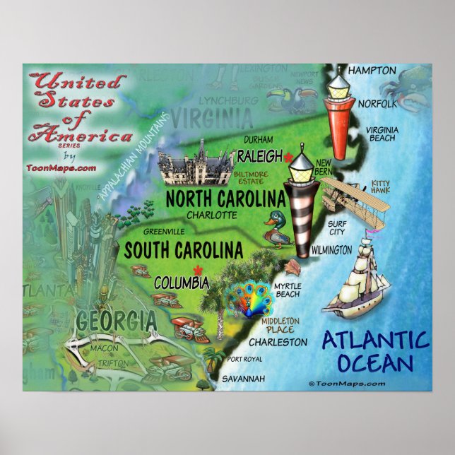 North Carolina South Carolina USA Poster (Front)