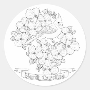 North Carolina State Bird and Flower Colouring Pag Classic Round Sticker