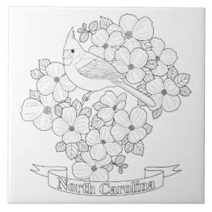North Carolina State Bird and Flower Colouring Pag Tile