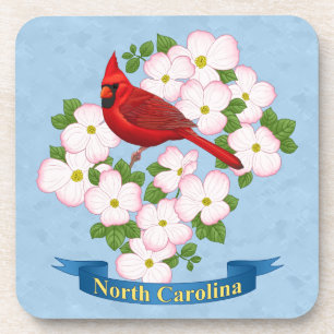 North Carolina State Cardinal Bird Dogwood Flower Coaster
