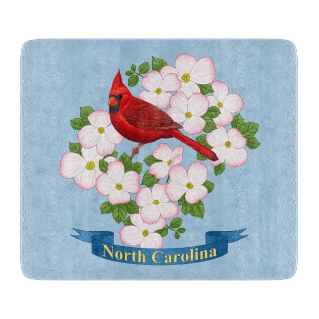North Carolina State Cardinal Bird Dogwood Flower Cutting Board (Front)