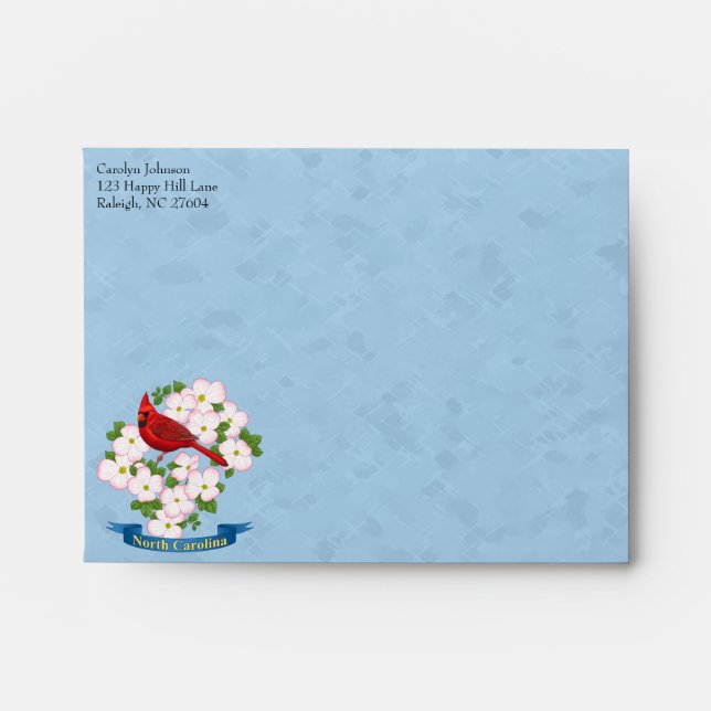 North Carolina State Cardinal Bird Dogwood Flower Envelopes (Front)