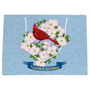 North Carolina State Cardinal Bird Dogwood Flower Large Gift Bag