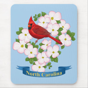 North Carolina State Cardinal Bird Dogwood Flower Mouse Pad