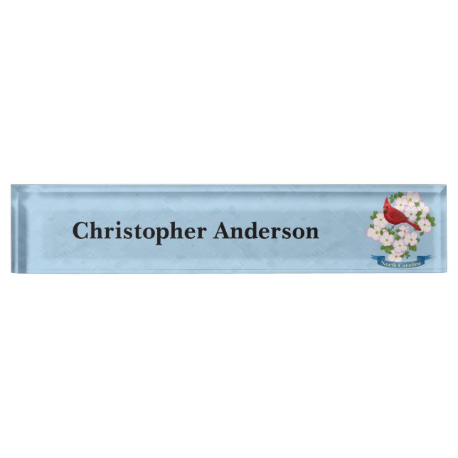 North Carolina State Cardinal Bird Dogwood Flower Nameplate (Front)
