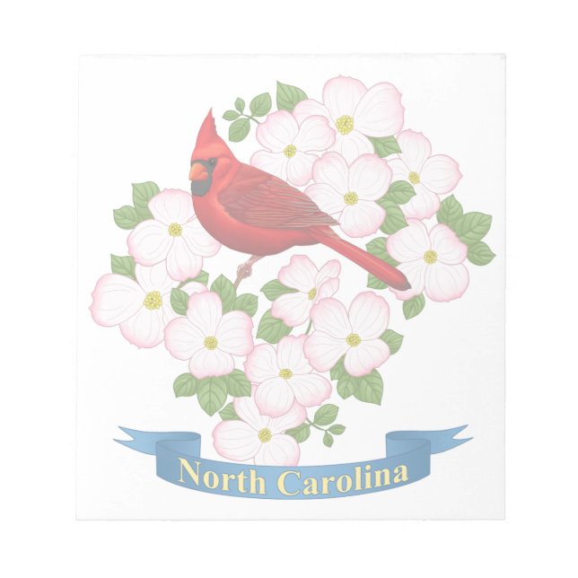 North Carolina State Cardinal Bird Dogwood Flower Notepad (Front)