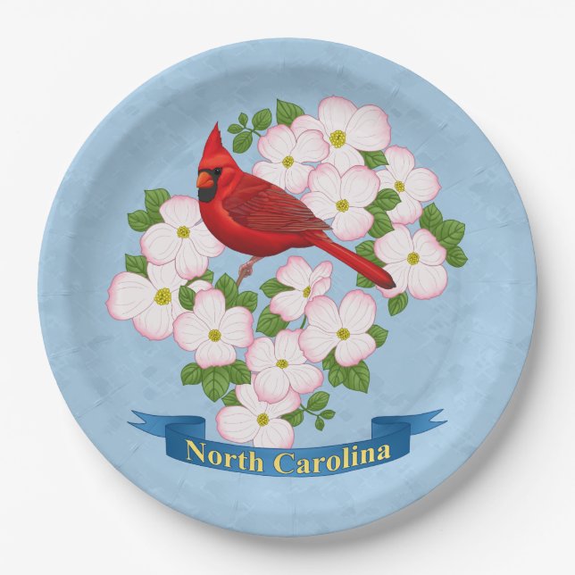 North Carolina State Cardinal Bird Dogwood Flower Paper Plate (Front)