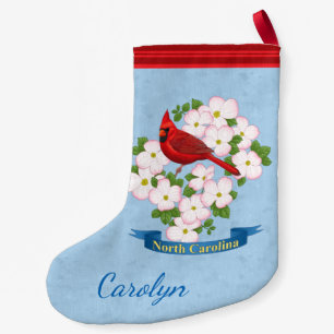 North Carolina State Cardinal Bird Dogwood Flower Small Christmas Stocking