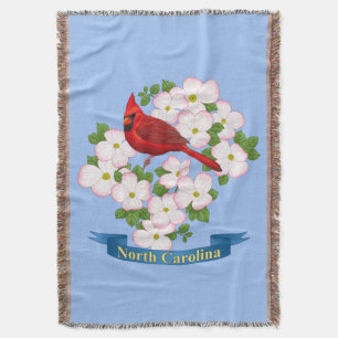 North Carolina State Cardinal Bird Dogwood Flower Throw Blanket