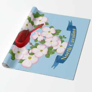 North Carolina State Cardinal Bird Dogwood Flower Wrapping Paper