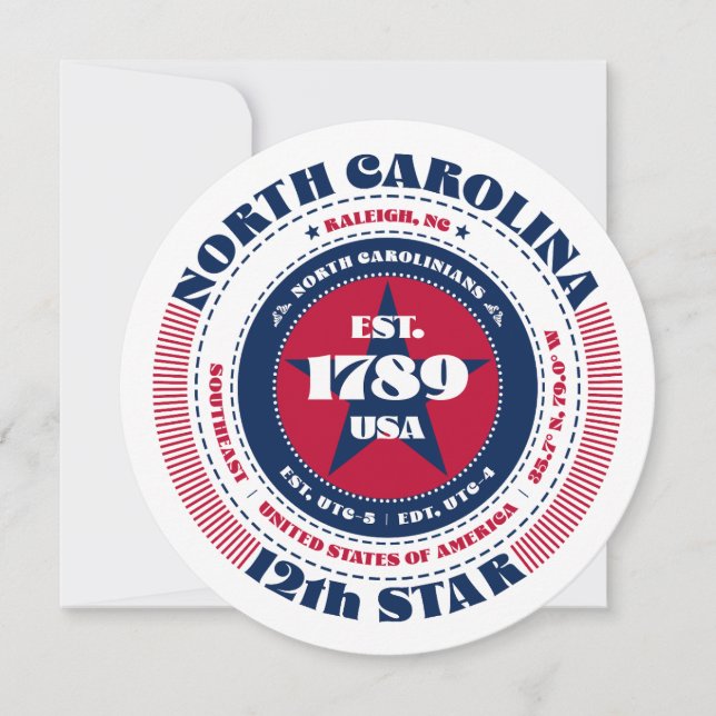 North Carolina State Circular Typography Flat Card (Front)