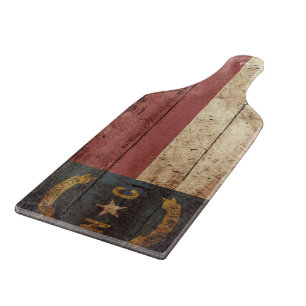 North Carolina State Flag on Old Wood Grain Cutting Board