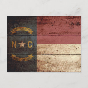 North Carolina State Flag on Old Wood Grain Postcard