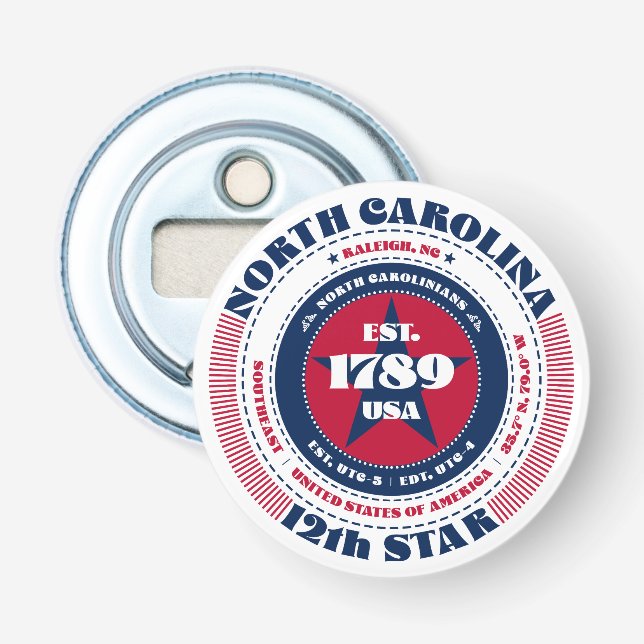 North Carolina State Information Circle Bottle Opener (Front)