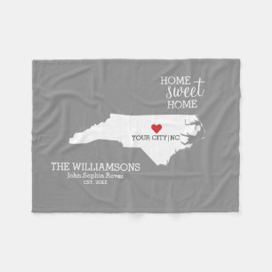 North Carolina State Map Custom Names, City, Fleece Blanket
