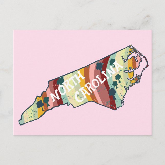 North Carolina State Map Illustrated Bold Colourfu Postcard (Front)