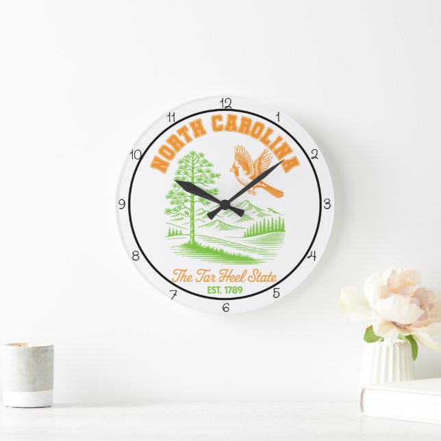 North Carolina Tar Heel State Cardinal Large Clock (Home)