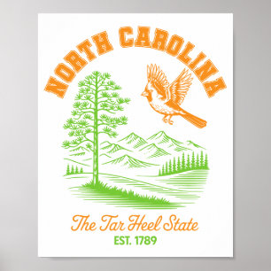 North Carolina Tar Heel State Cardinal Pine Tree  Poster