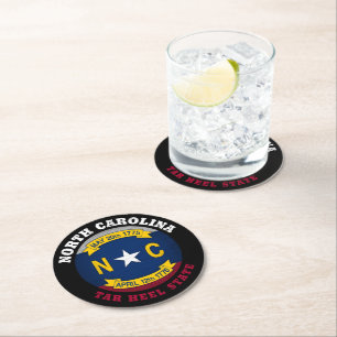 NORTH CAROLINA TAR HEEL STATE FLAG ROUND PAPER COASTER