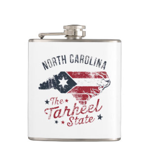 North Carolina The Tarheel State Map Hip Flask