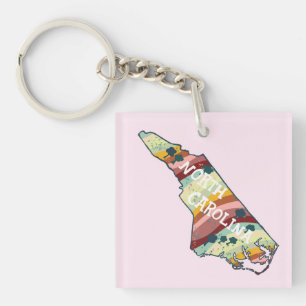 North Carolina USA State Map Illustration Colourfu Key Ring