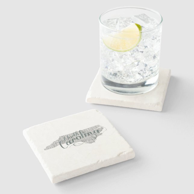 North Carolina Vintage Typography State Shape Grey Stone Coaster (Side)