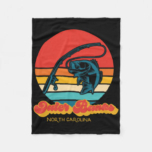 North Carolina Walleye Fish Retro Obx Outer Banks  Fleece Blanket