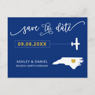 North Carolina Wedding Save the Date Map Postcard