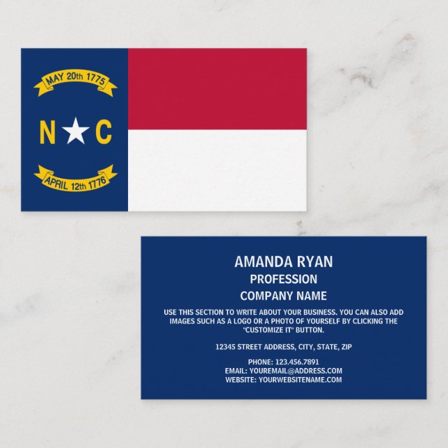 North Carolinian Flag, Flag of North Carolina Business Card (Front/Back)