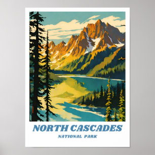North Cascades National Park illustration retro Poster
