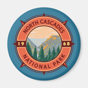 North Cascades National Park Retro Compass Emblem Magnet