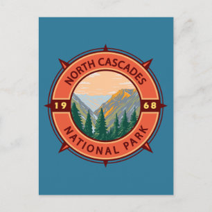 North Cascades National Park Retro Compass Emblem Postcard